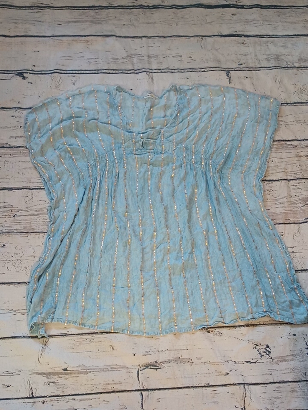 Raya Sun Blue Gold Stripe Chambray Look Swim Cover M